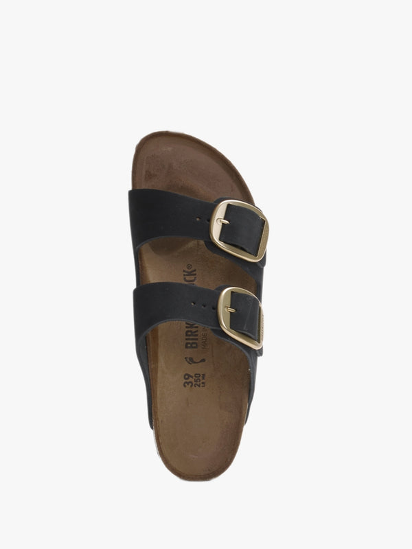 Arizona Big Buckle Black Nubuck Leather Two Bar Mules