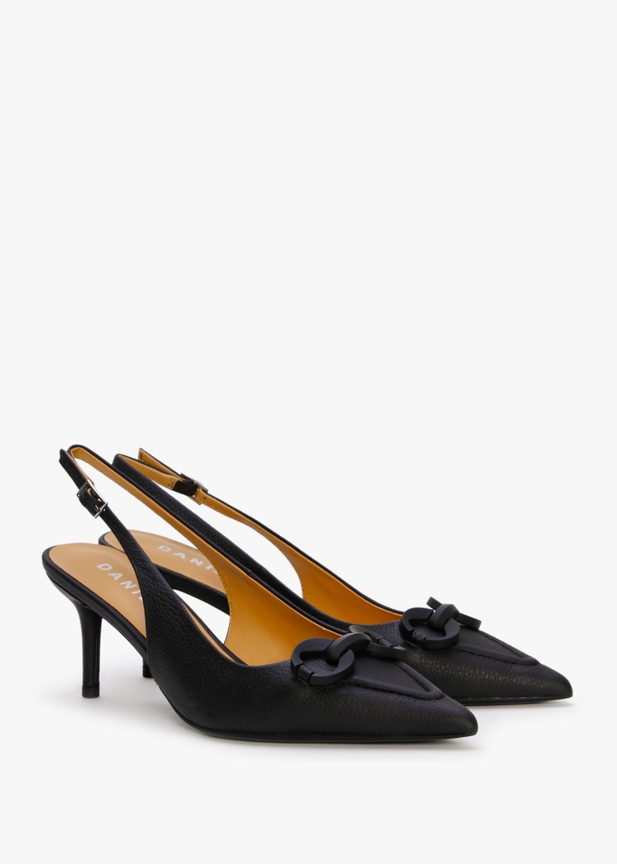 Eppie Black Leather Mid Heel Sling Back Shoes