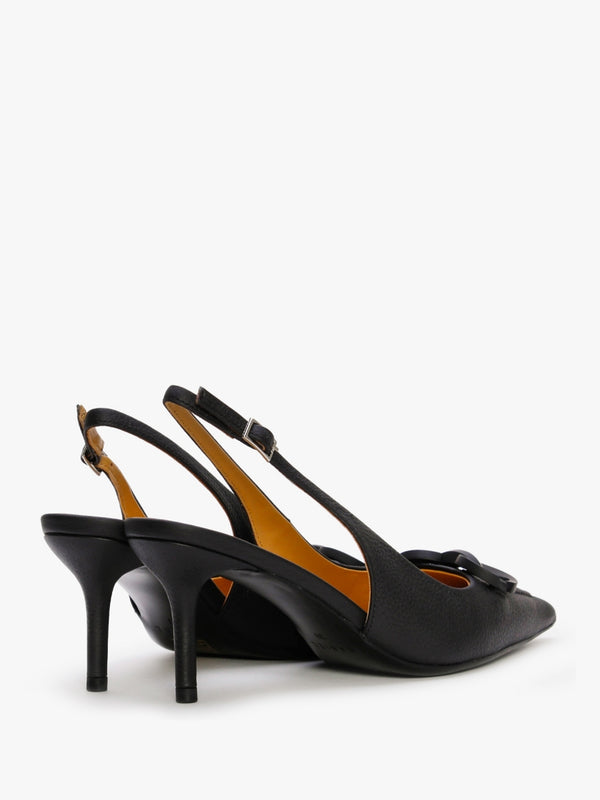 Eppie Black Leather Mid Heel Sling Back Shoes