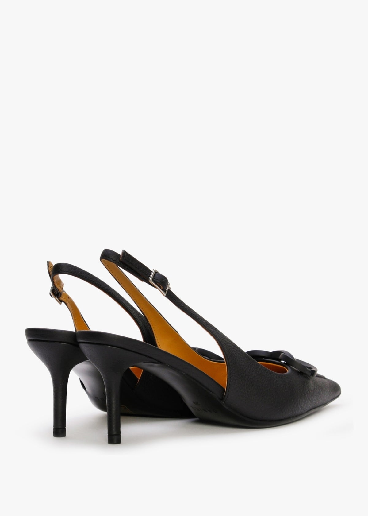 Eppie Black Leather Mid Heel Sling Back Shoes