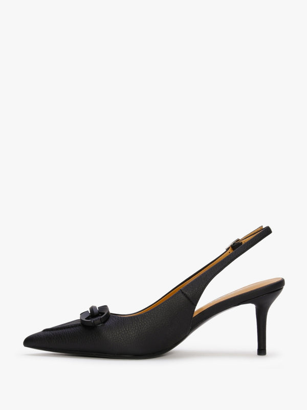 Eppie Black Leather Mid Heel Sling Back Shoes