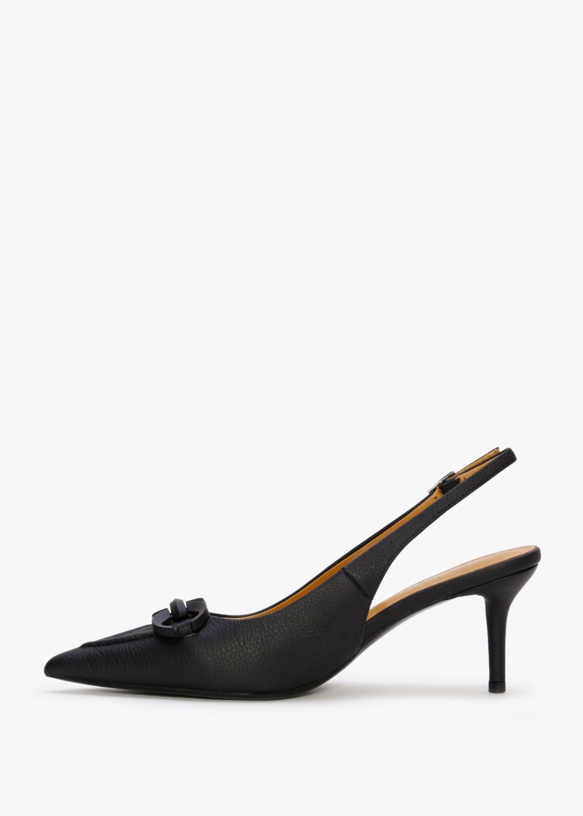 Eppie Black Leather Mid Heel Sling Back Shoes