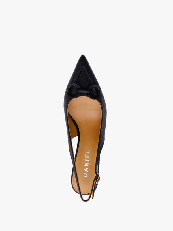 Eppie Black Leather Mid Heel Sling Back Shoes