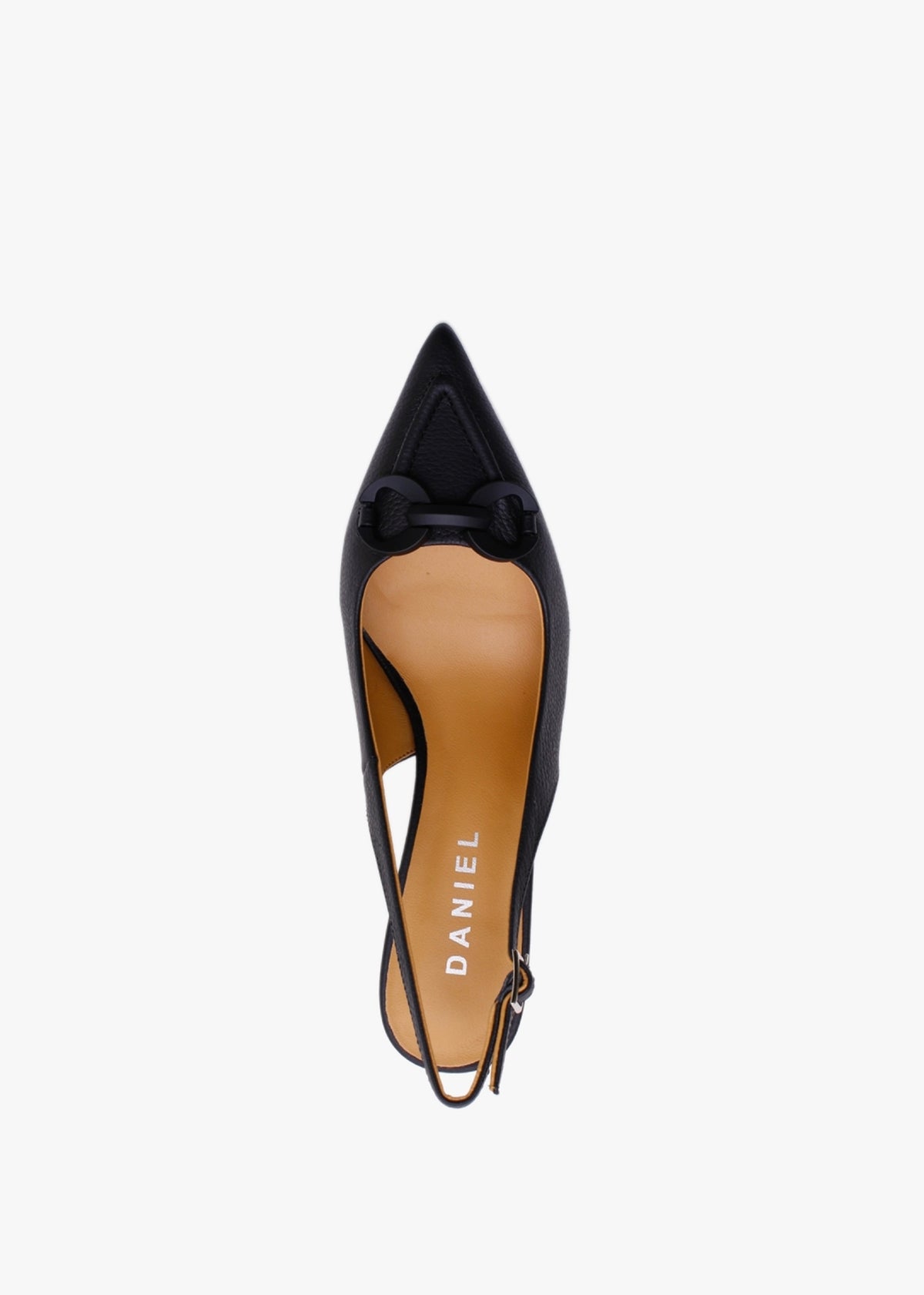 Eppie Black Leather Mid Heel Sling Back Shoes
