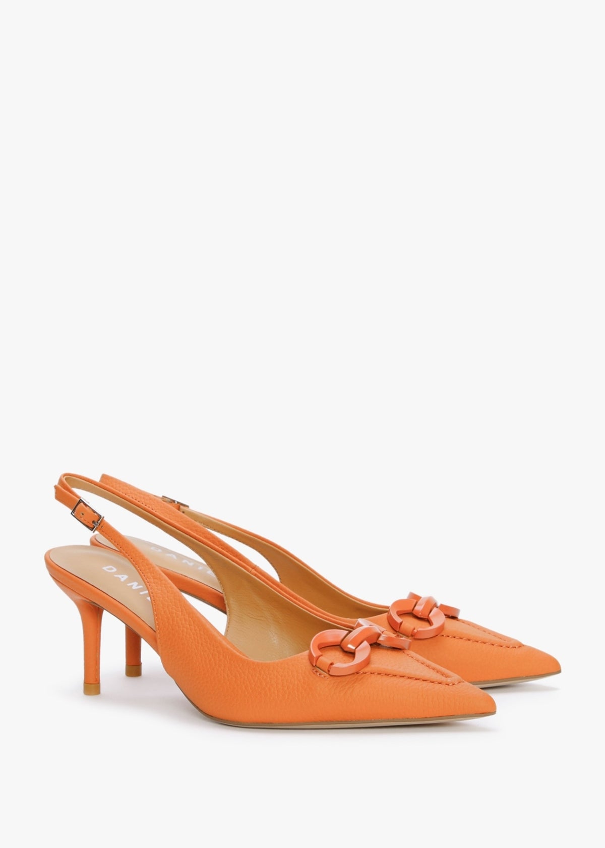 Eppie Orange Leather Mid Heel Sling Back Shoes