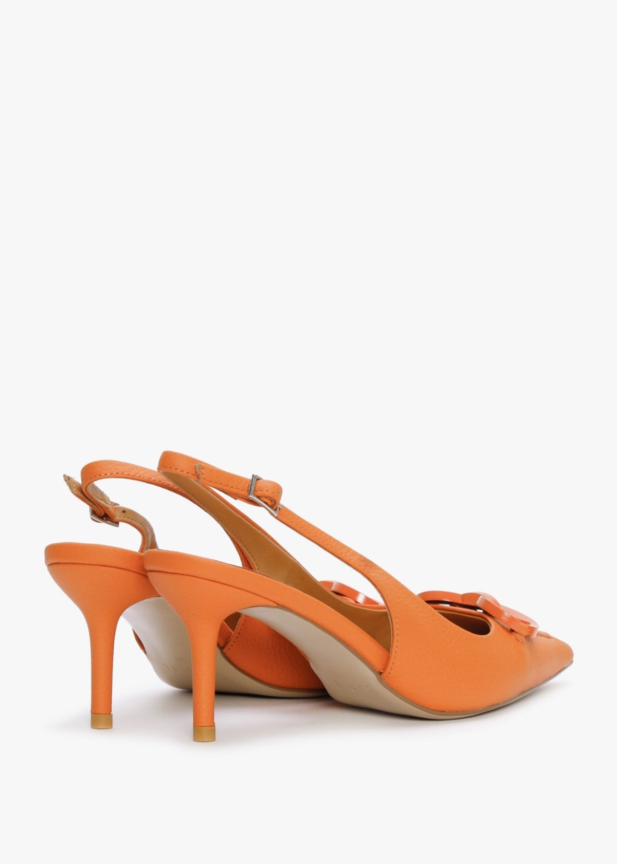 Eppie Orange Leather Mid Heel Sling Back Shoes