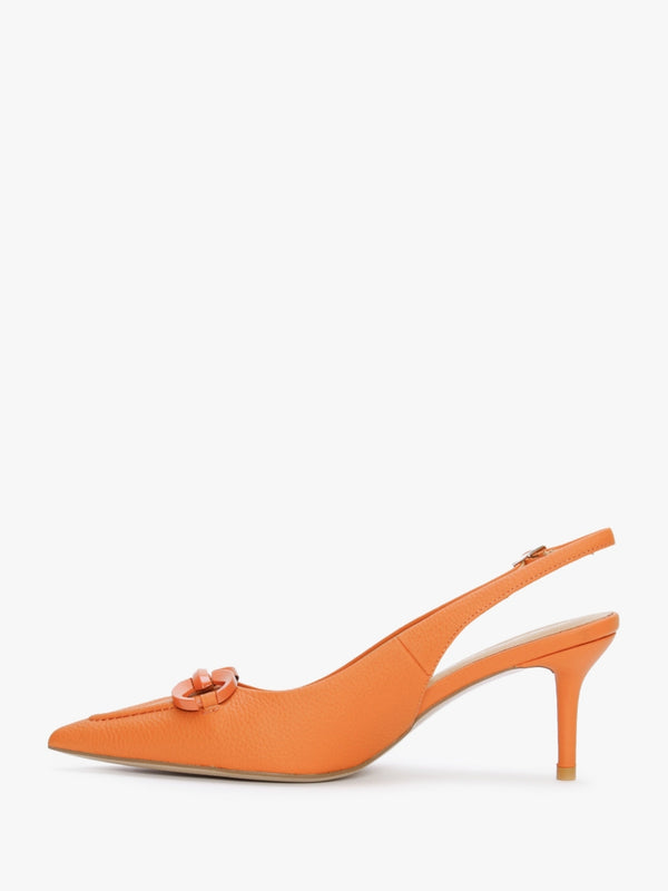 Eppie Orange Leather Mid Heel Sling Back Shoes