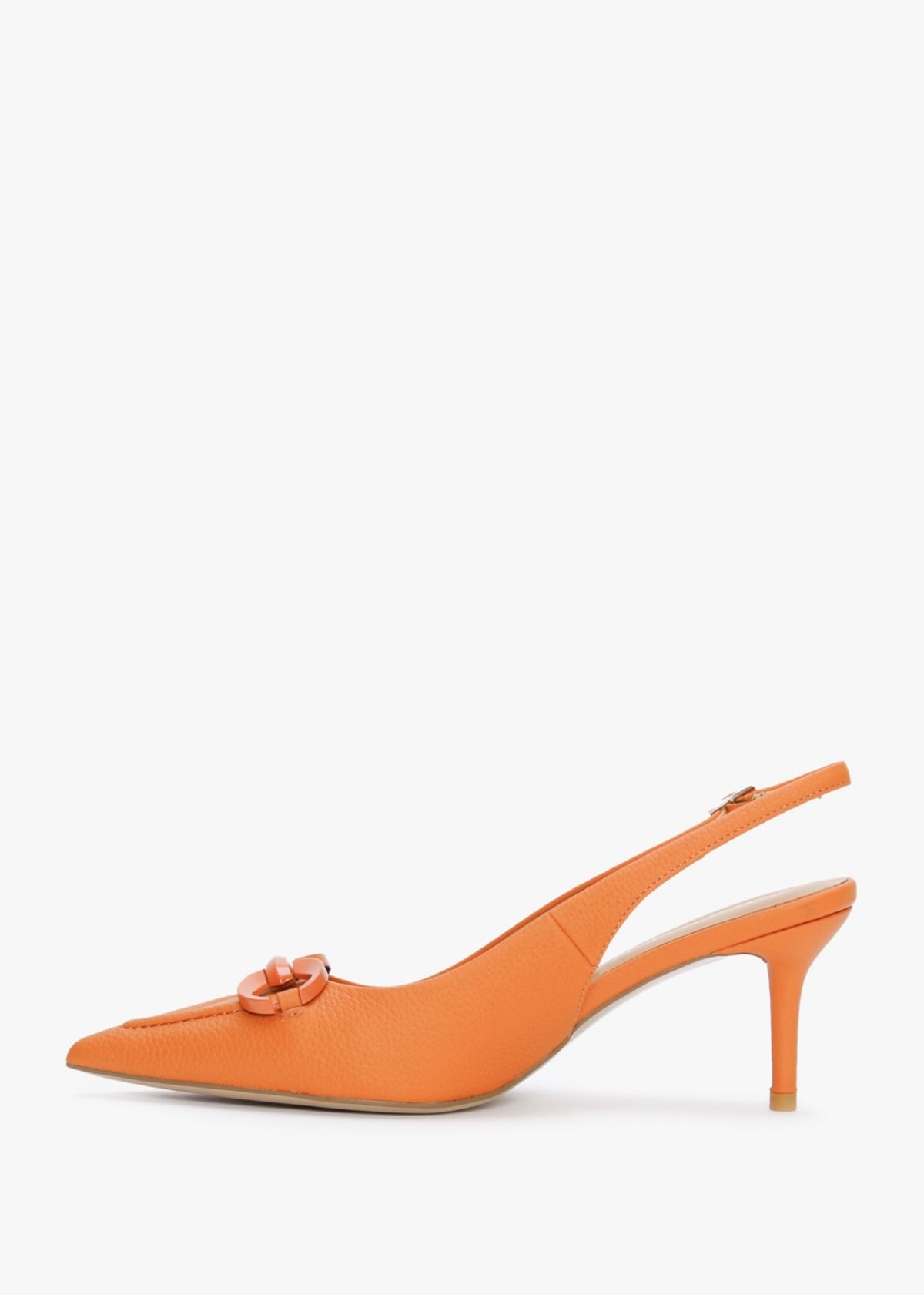 Eppie Orange Leather Mid Heel Sling Back Shoes