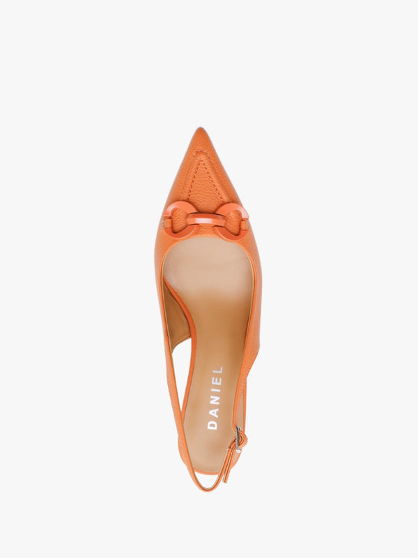 Eppie Orange Leather Mid Heel Sling Back Shoes