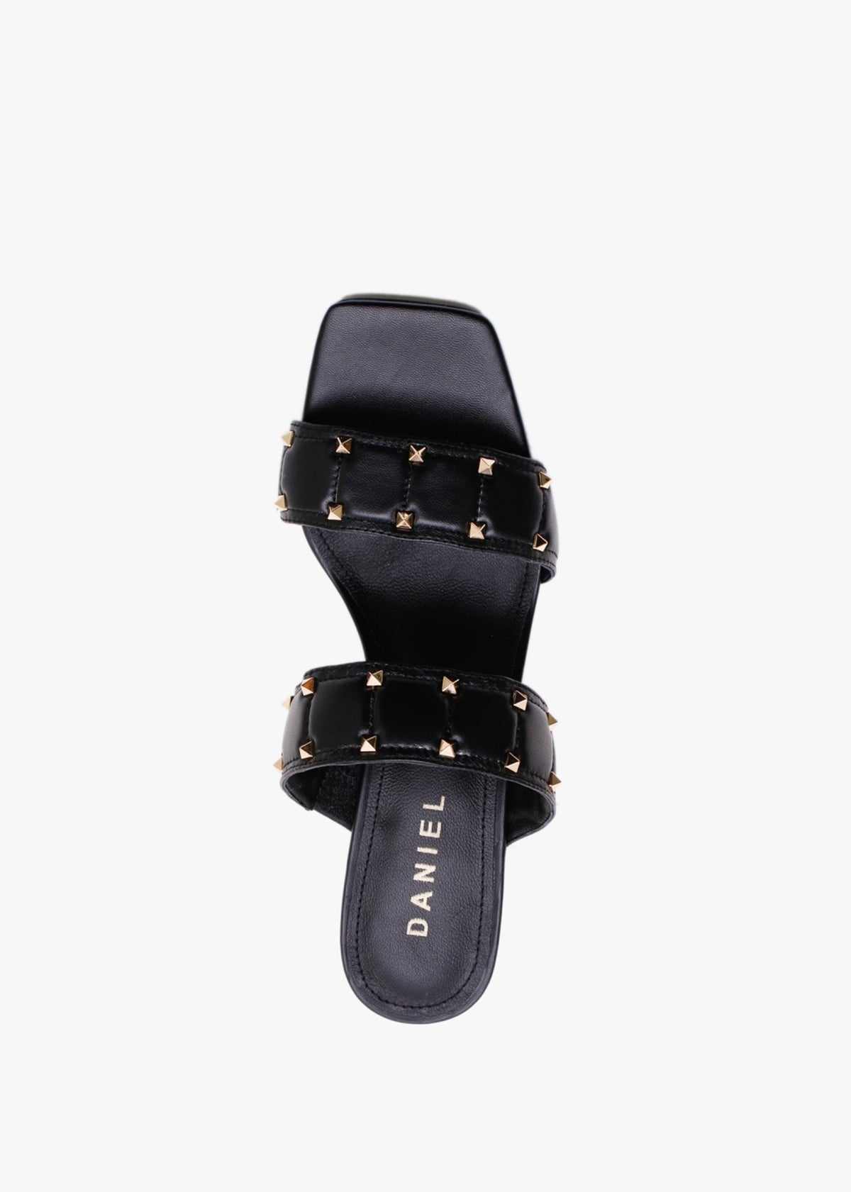 Equal Black Leather Two Bar Studded Heel Mules