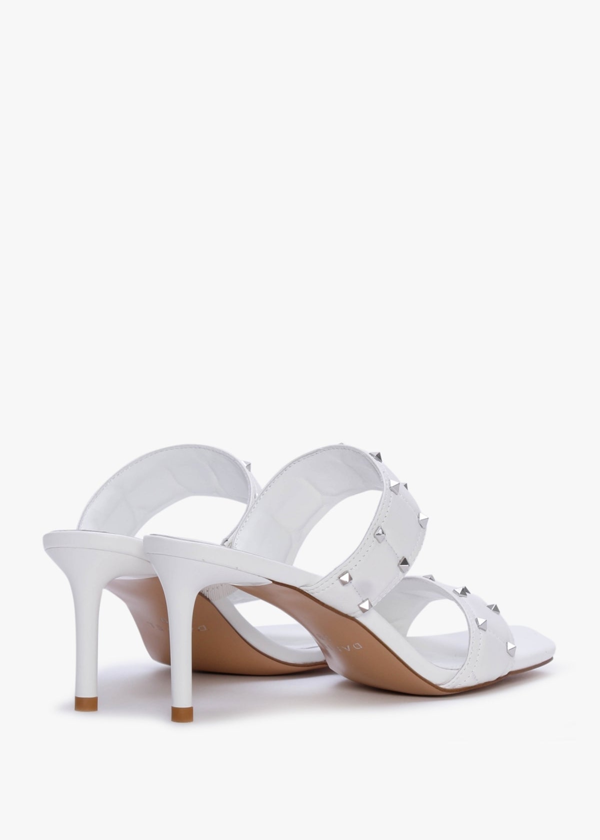 Equal White Leather Two Bar Studded Heel Mules