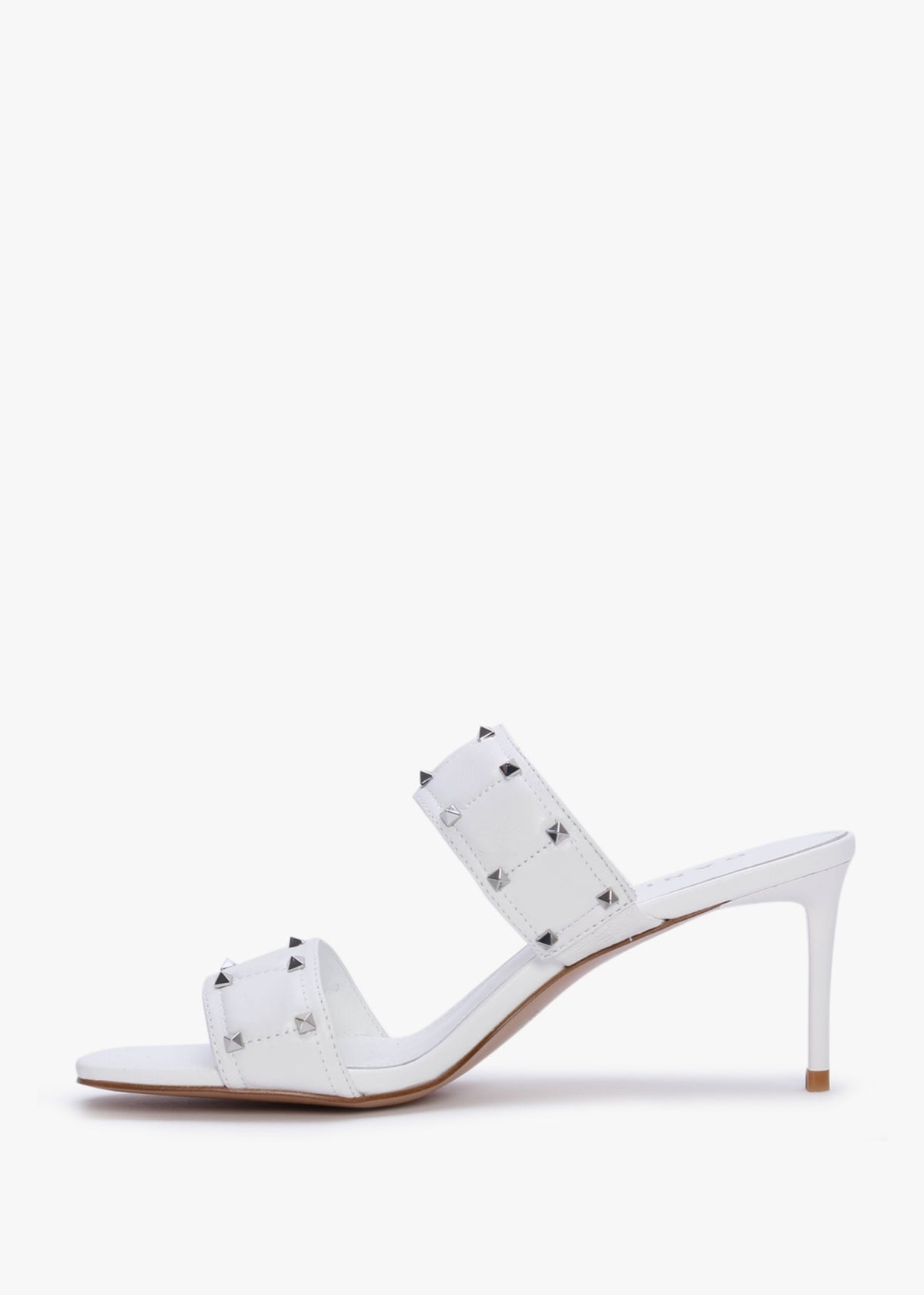 Equal White Leather Two Bar Studded Heel Mules