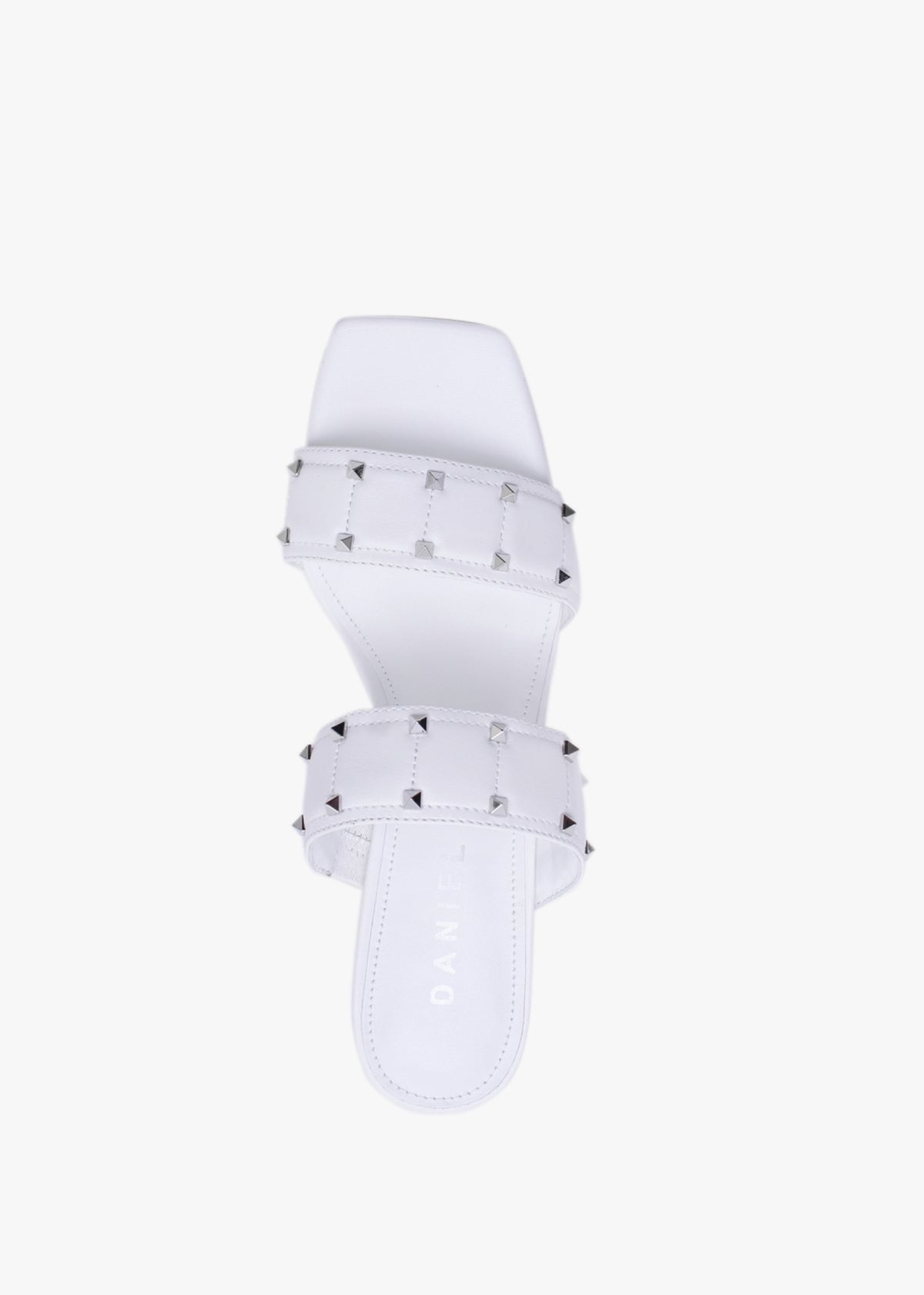 Equal White Leather Two Bar Studded Heel Mules