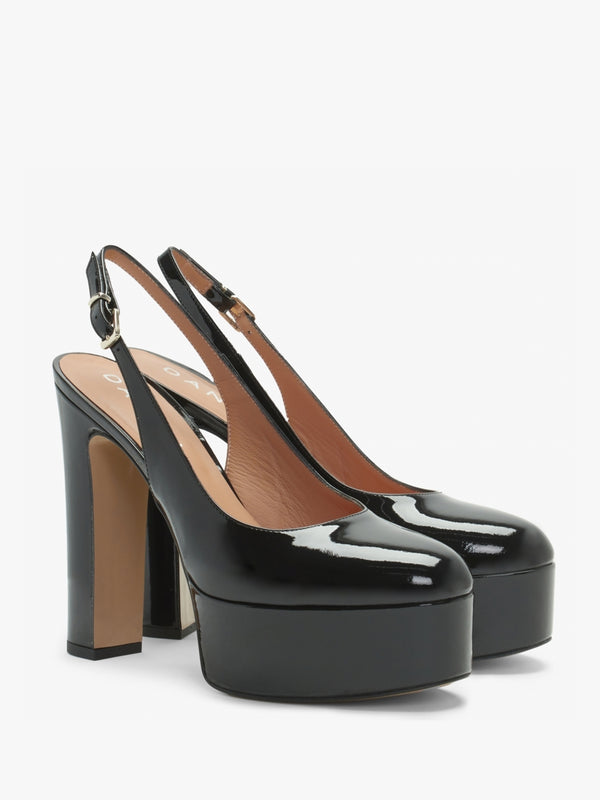 Nosling Black Patent Leather Platform Heeled Sandals