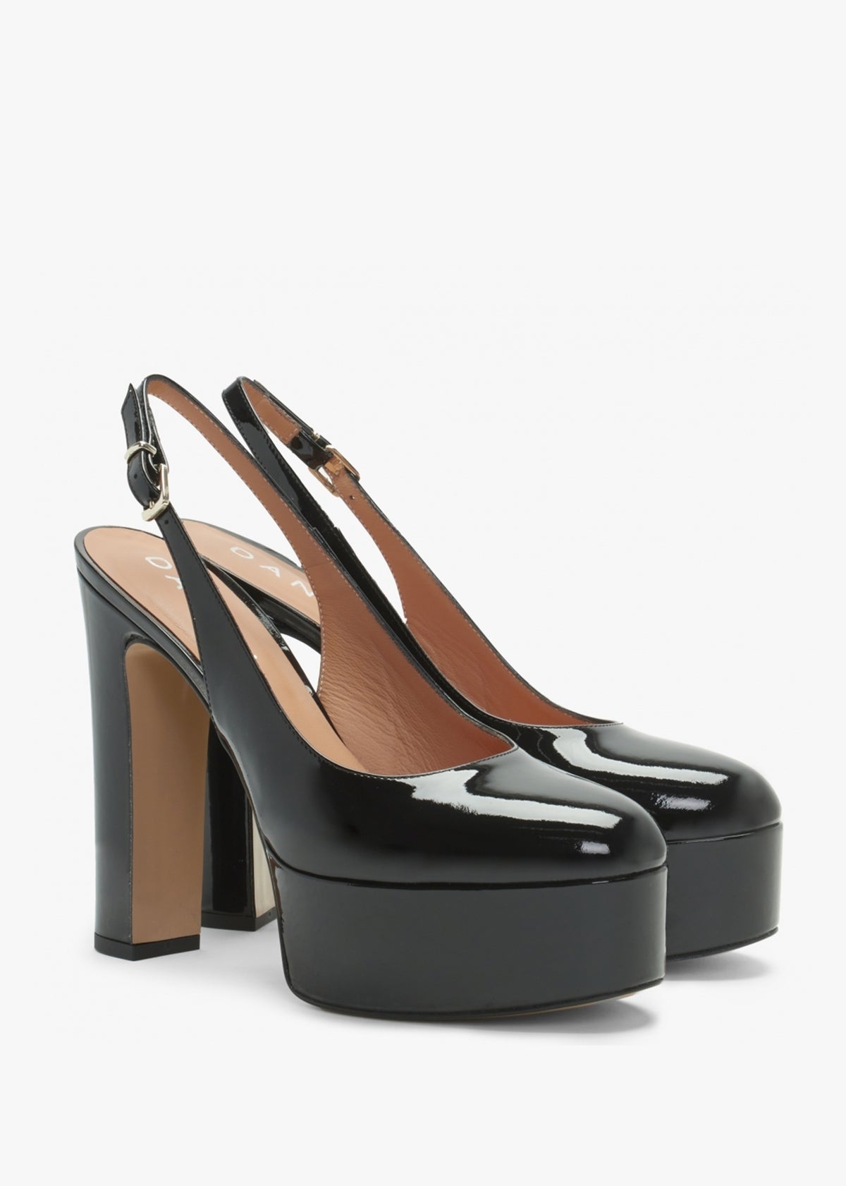 Nosling Black Patent Leather Platform Heeled Sandals