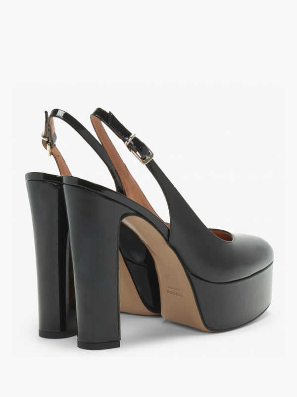 Nosling Black Patent Leather Platform Heeled Sandals
