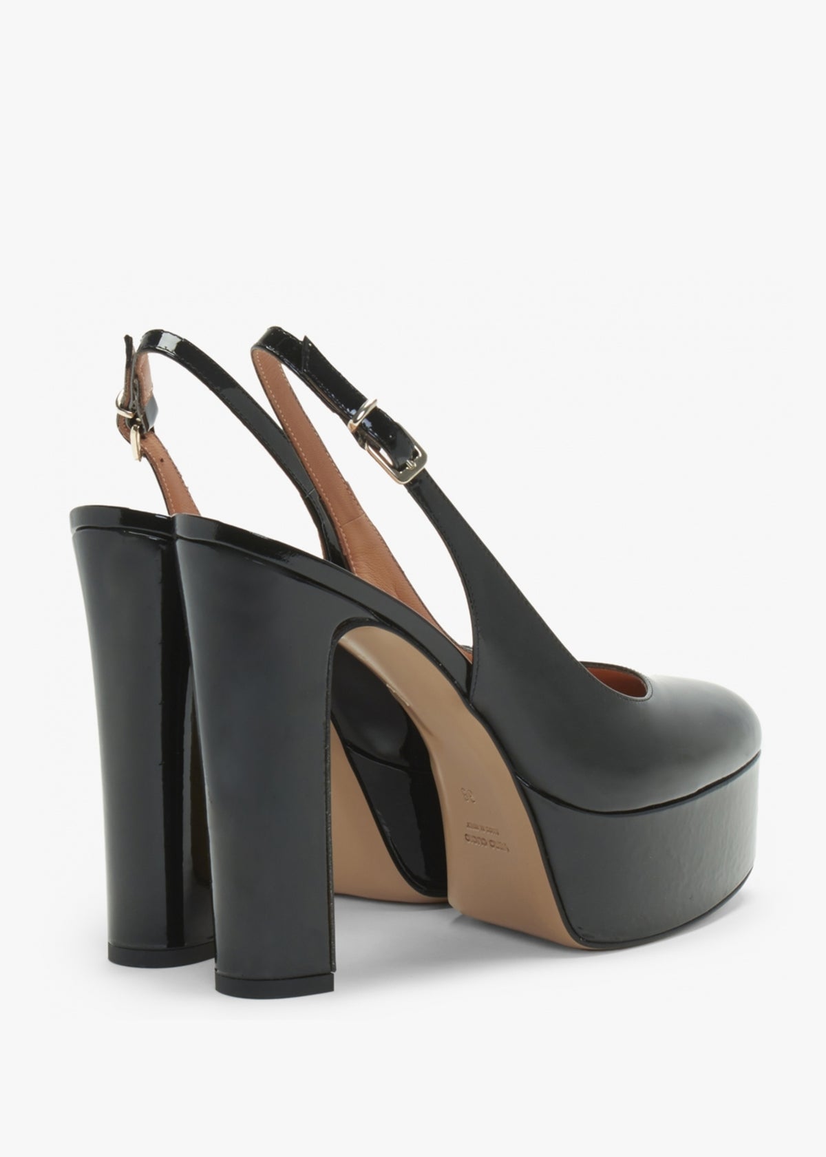 Nosling Black Patent Leather Platform Heeled Sandals