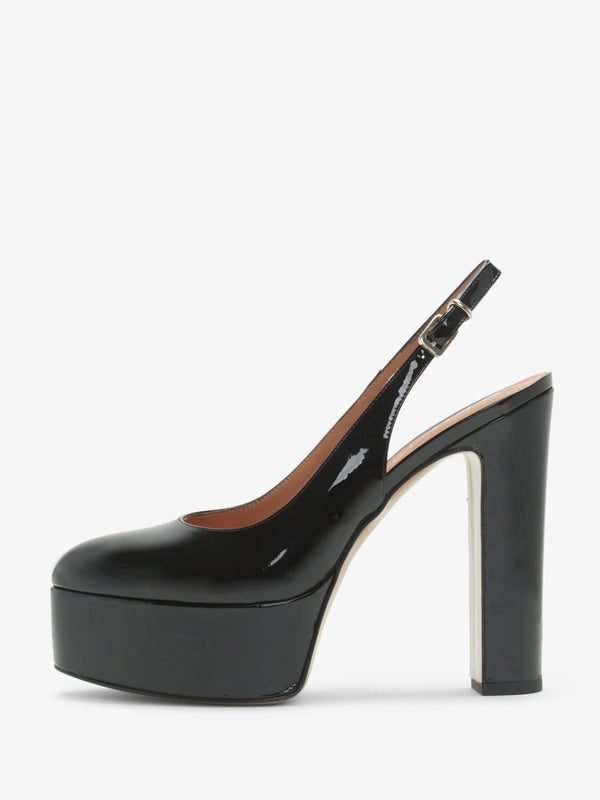 Nosling Black Patent Leather Platform Heeled Sandals