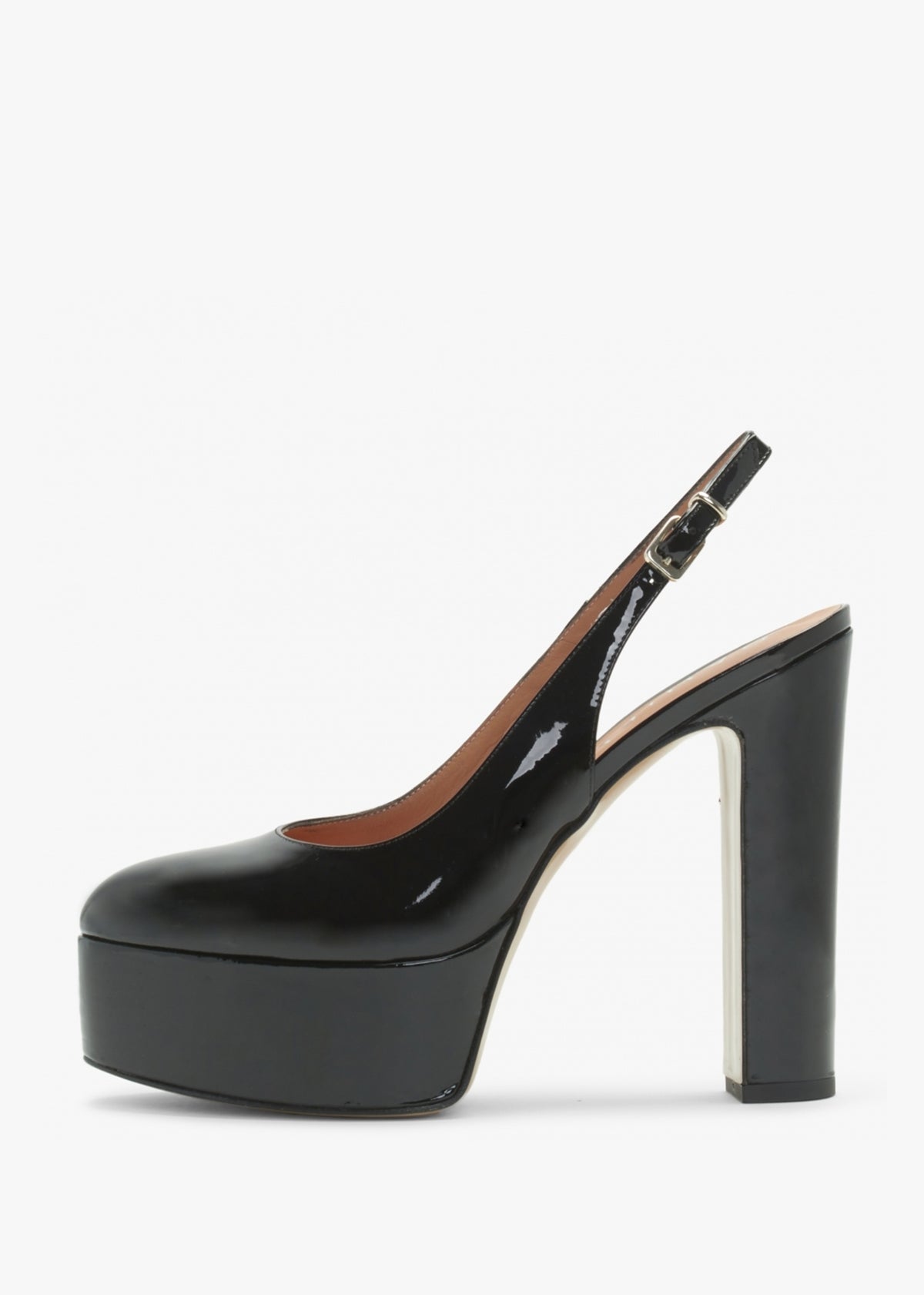 Nosling Black Patent Leather Platform Heeled Sandals