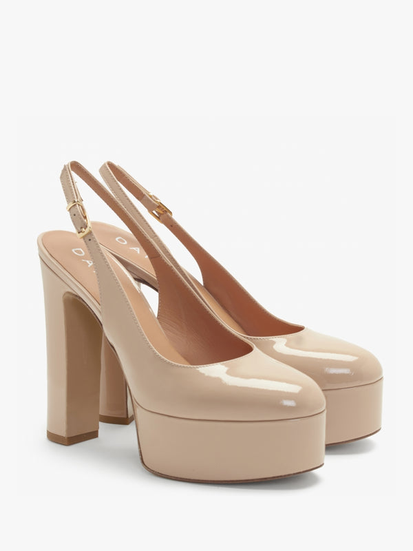 Nosling Nude Patent Leather Platform Heeled Sandals