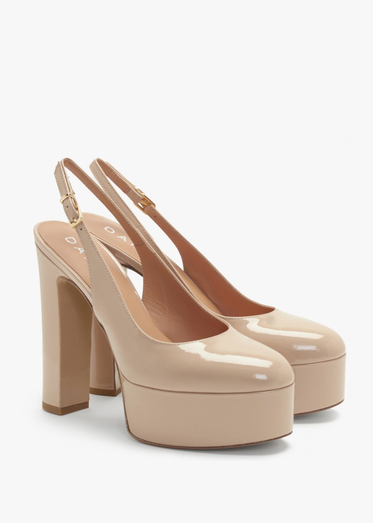 Nosling Nude Patent Leather Platform Heeled Sandals