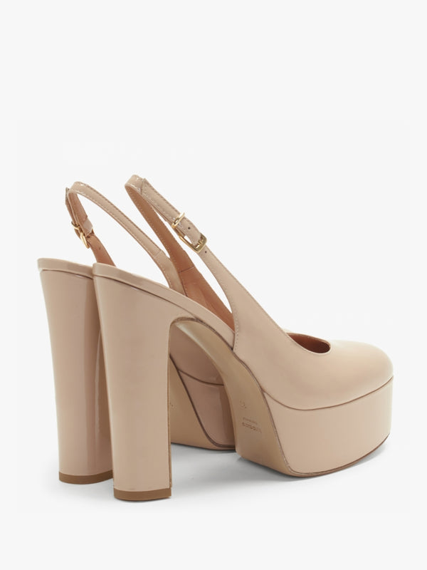 Nosling Nude Patent Leather Platform Heeled Sandals
