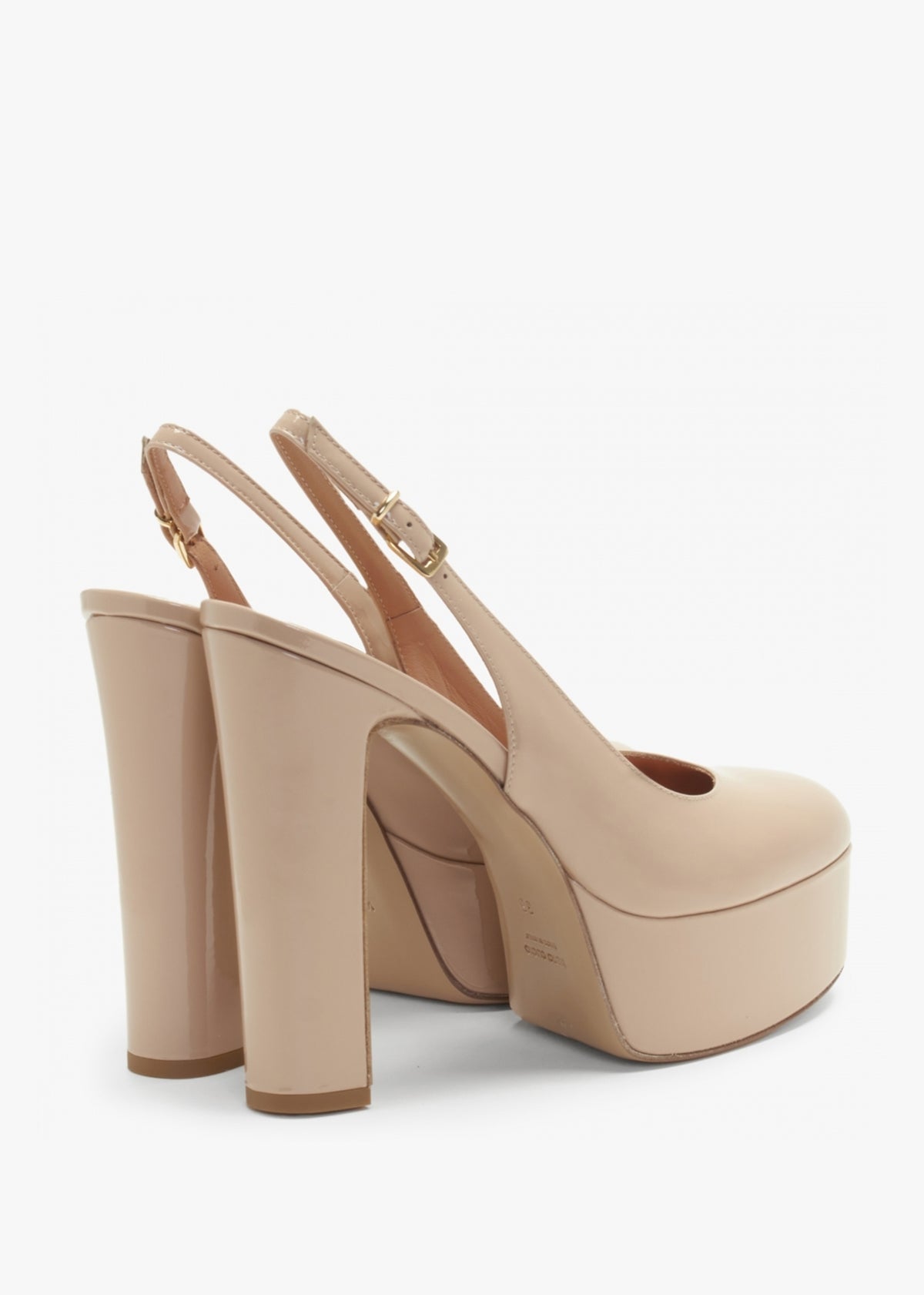 Nosling Nude Patent Leather Platform Heeled Sandals