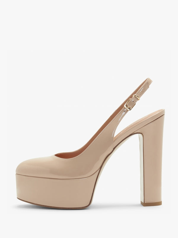 Nosling Nude Patent Leather Platform Heeled Sandals