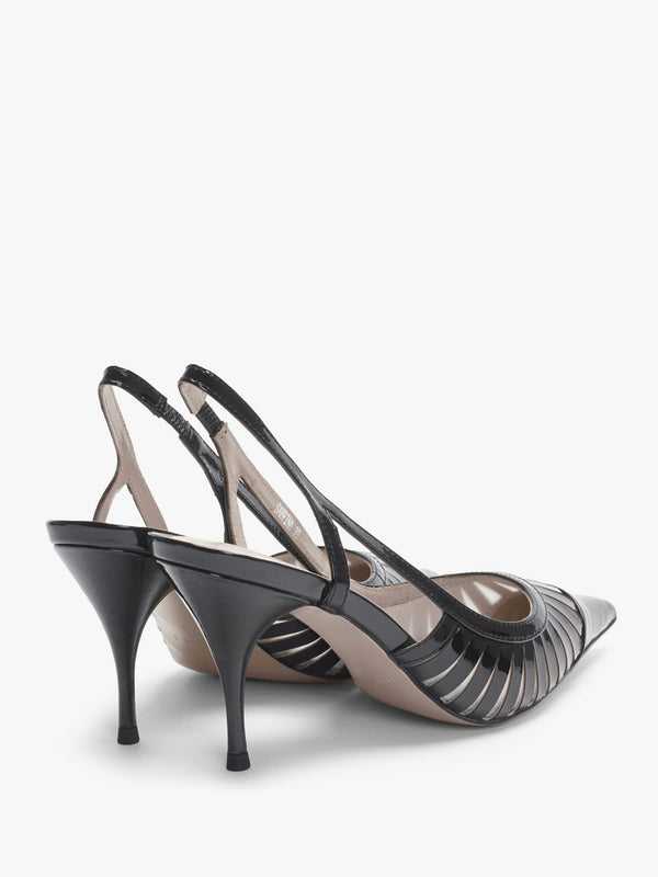 Sabrina Black Patent Leather Sling Back Heeled Shoes
