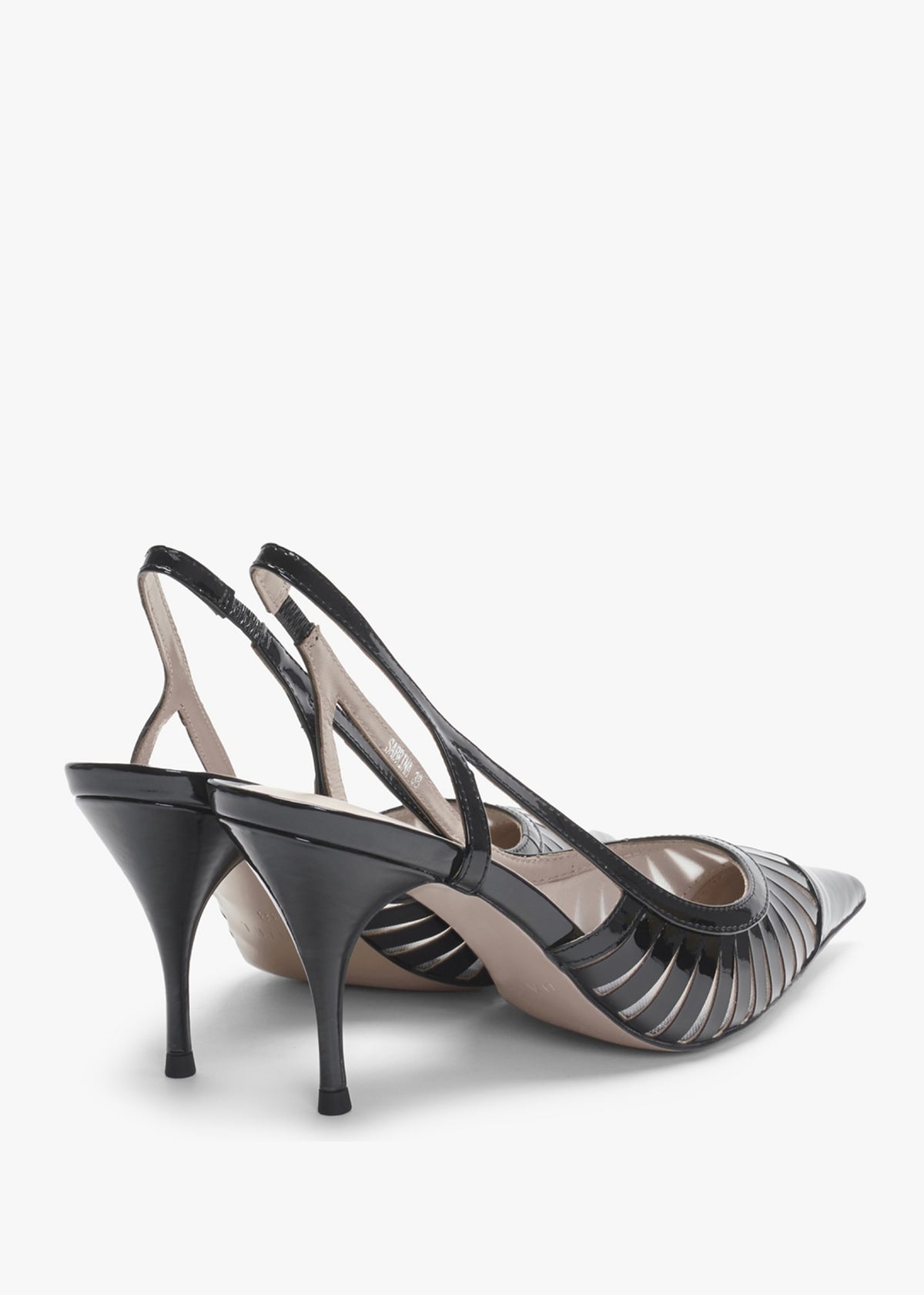 Sabrina Black Patent Leather Sling Back Heeled Shoes