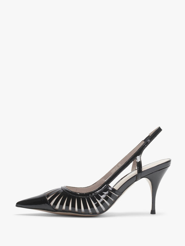 Sabrina Black Patent Leather Sling Back Heeled Shoes