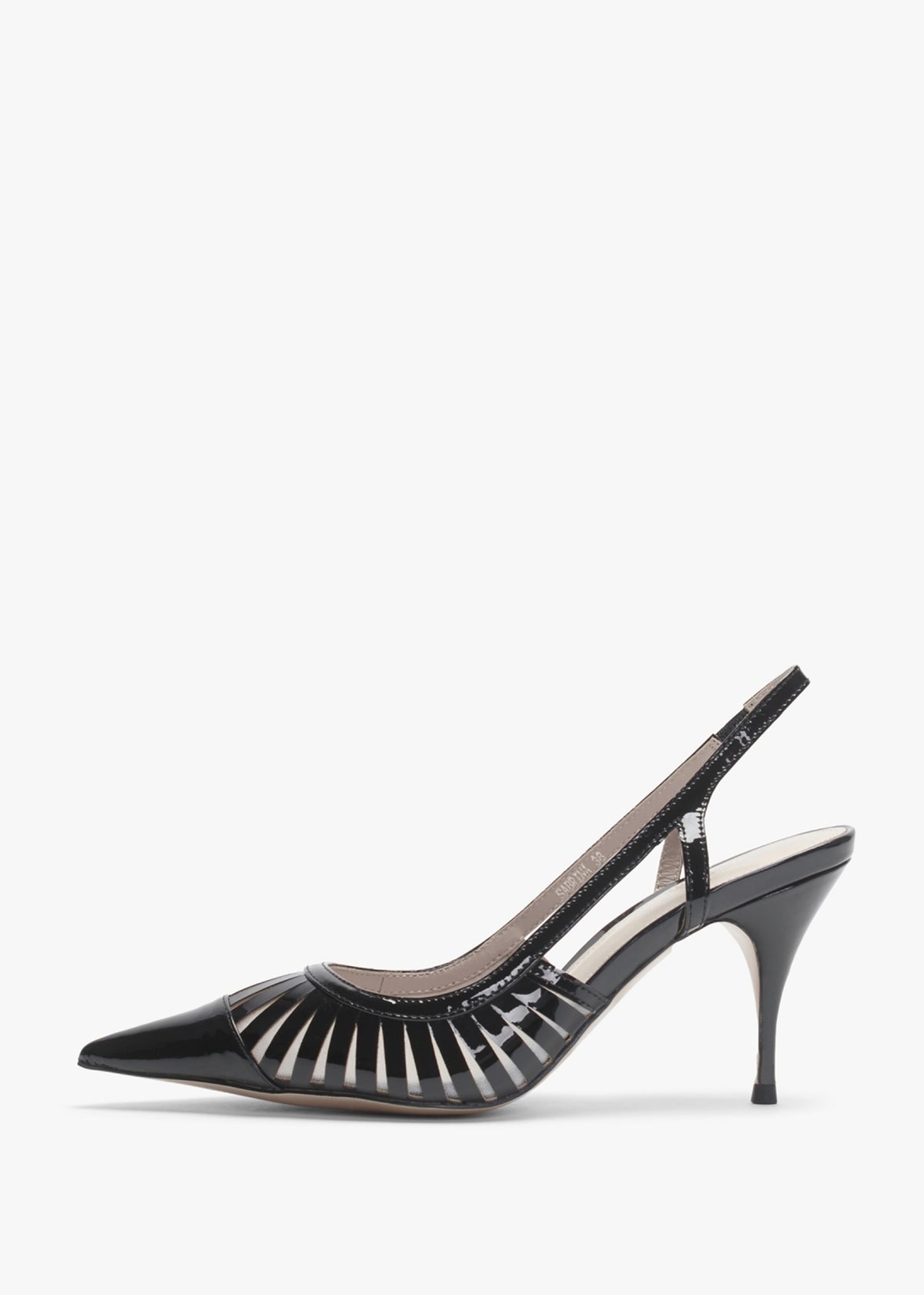 Sabrina Black Patent Leather Sling Back Heeled Shoes