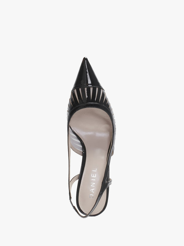 Sabrina Black Patent Leather Sling Back Heeled Shoes
