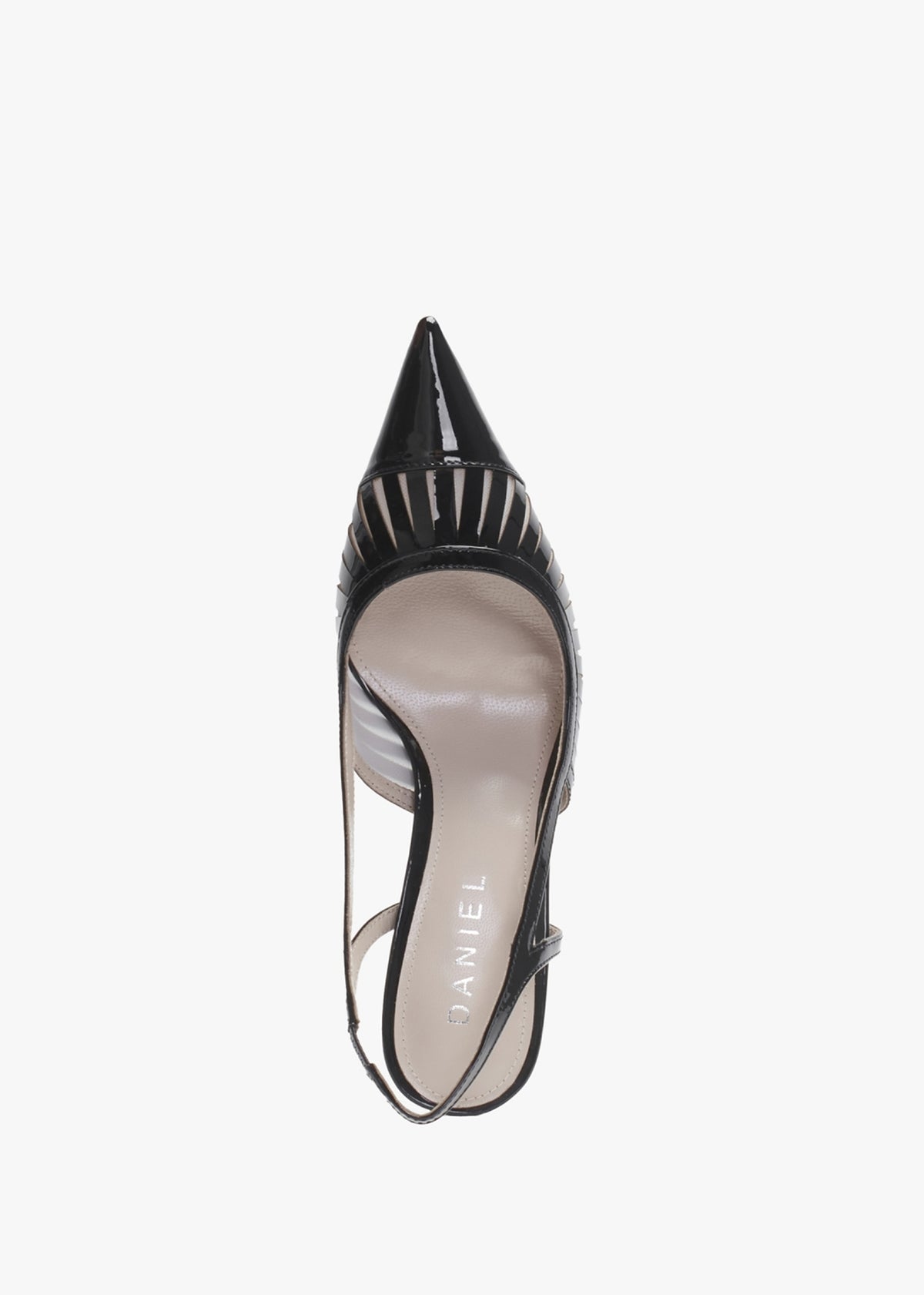 Sabrina Black Patent Leather Sling Back Heeled Shoes