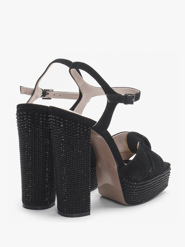 Shelby Black Suede Embellished Platform Heeled Sandals
