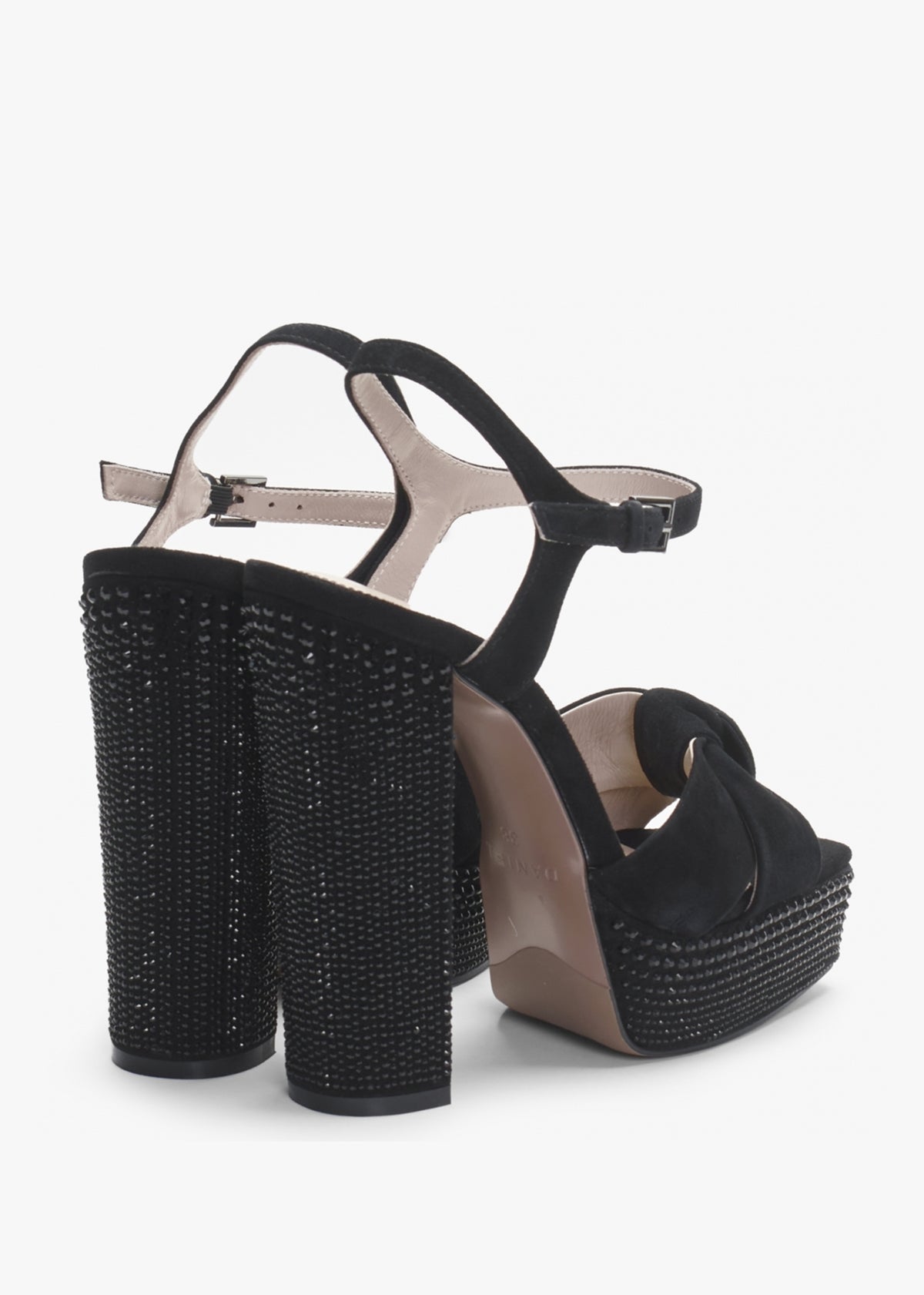 Shelby Black Suede Embellished Platform Heeled Sandals