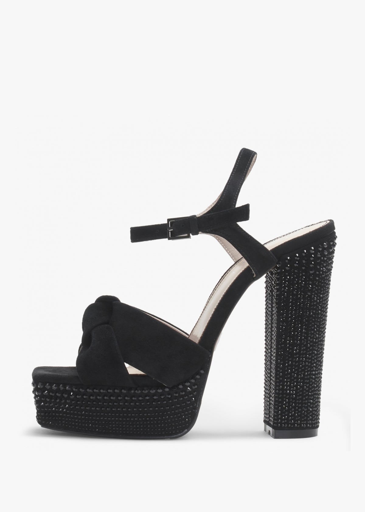 Shelby Black Suede Embellished Platform Heeled Sandals