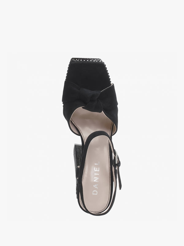 Shelby Black Suede Embellished Platform Heeled Sandals