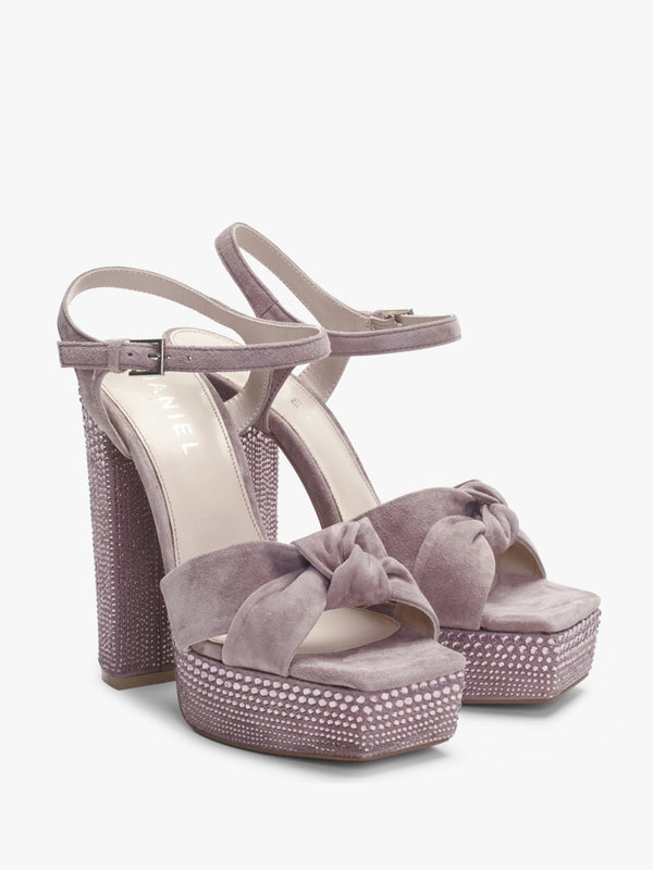 Shelby Pink Suede Embellished Platform Heeled Sandals