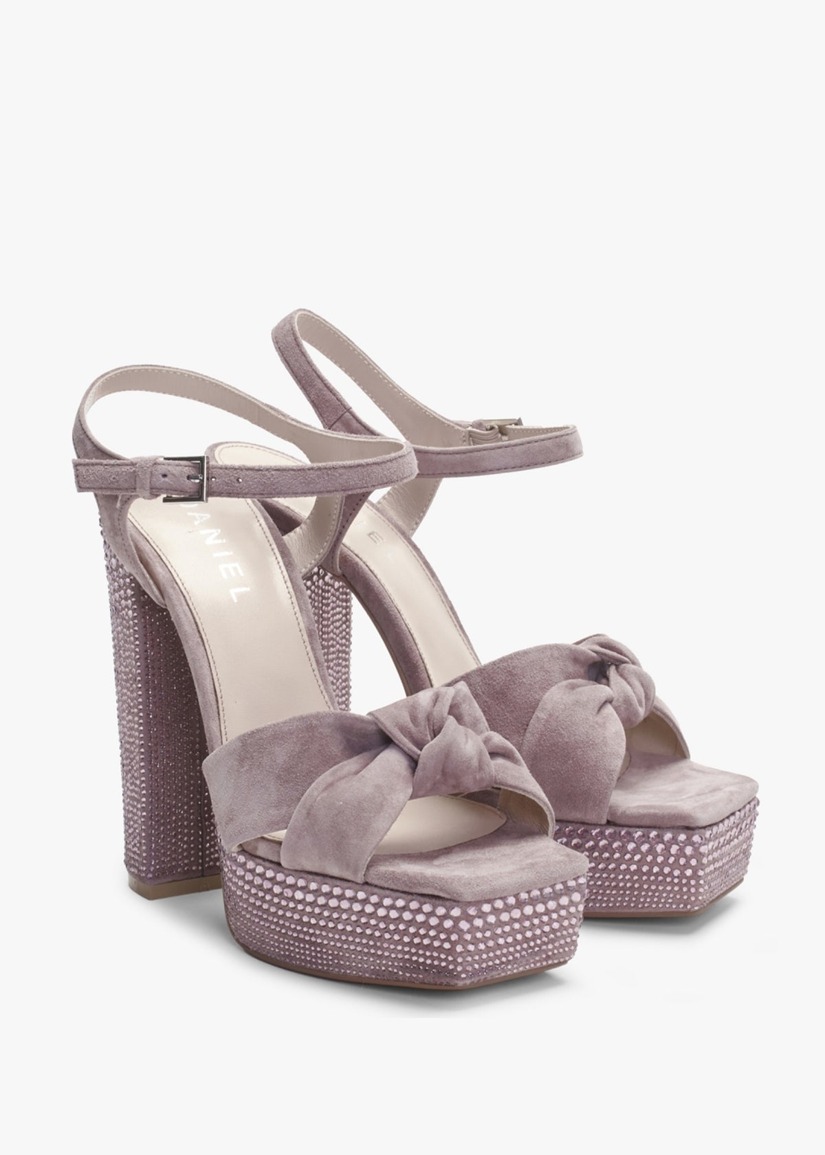 Shelby Pink Suede Embellished Platform Heeled Sandals