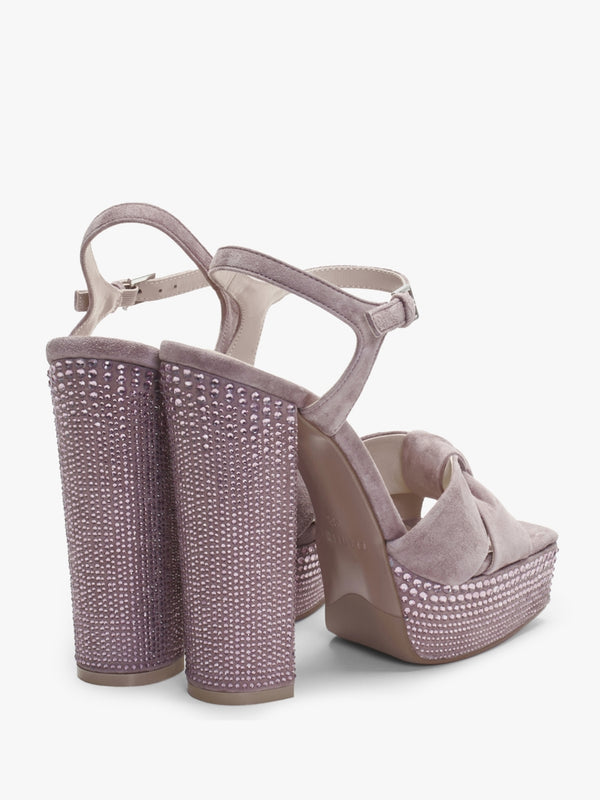 Shelby Pink Suede Embellished Platform Heeled Sandals