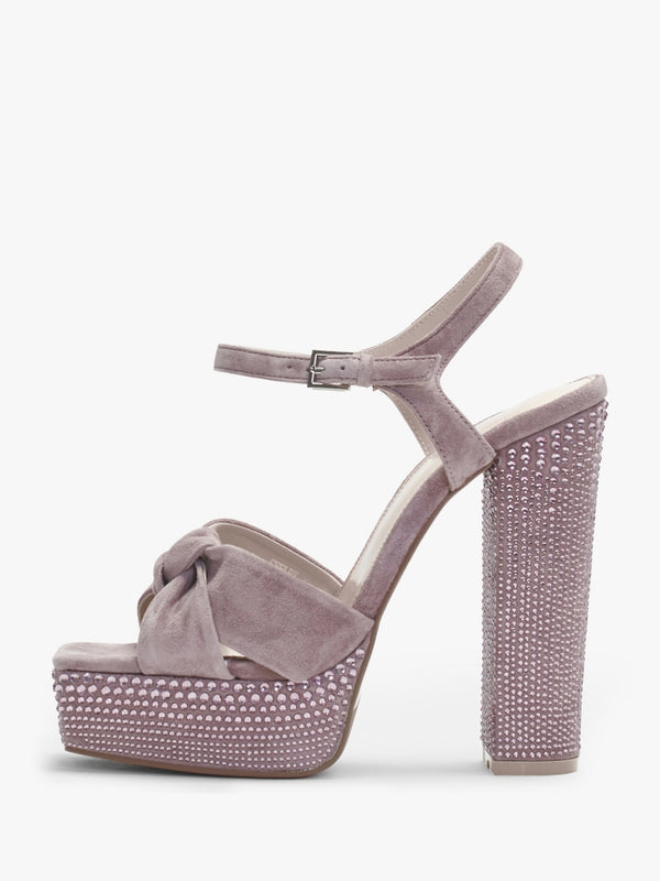 Shelby Pink Suede Embellished Platform Heeled Sandals