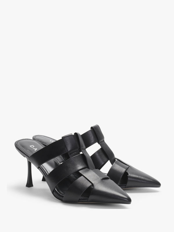 Sylvie Black Leather Pointed Toe Heeled Mules