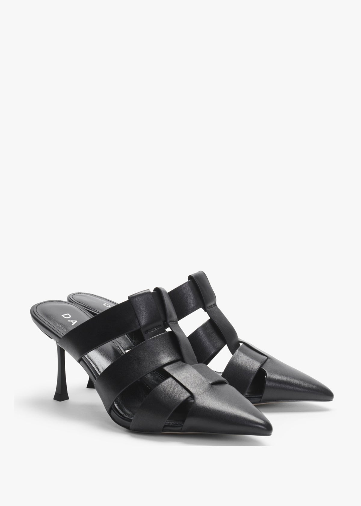Sylvie Black Leather Pointed Toe Heeled Mules