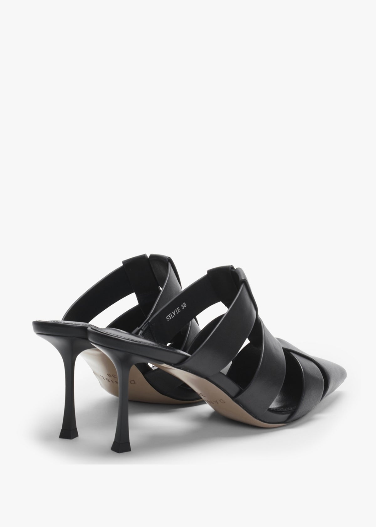 Sylvie Black Leather Pointed Toe Heeled Mules