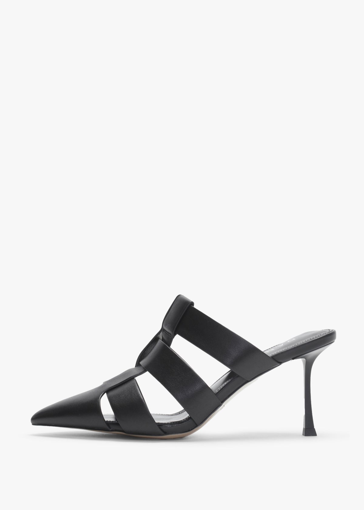 Sylvie Black Leather Pointed Toe Heeled Mules