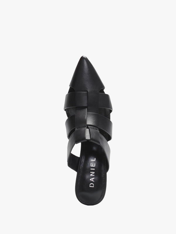 Sylvie Black Leather Pointed Toe Heeled Mules