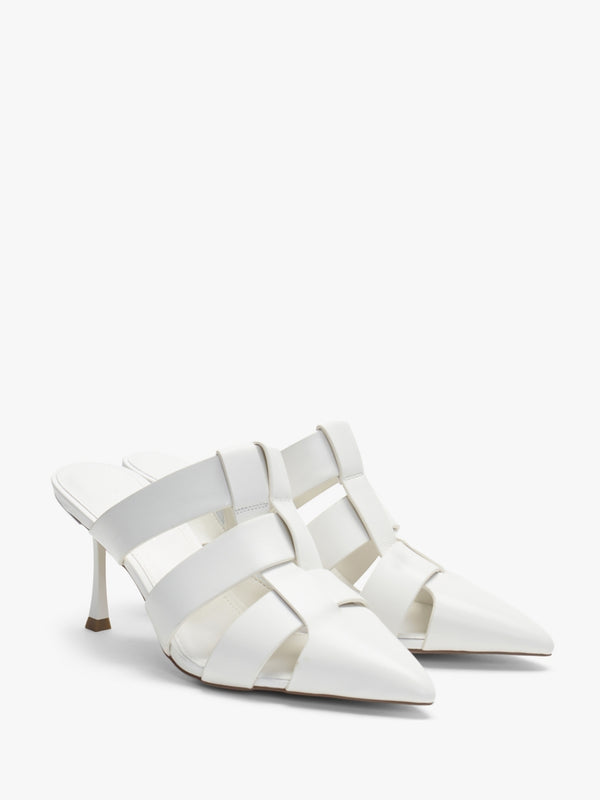 Sylvie Cream Leather Pointed Toe Heeled Mules