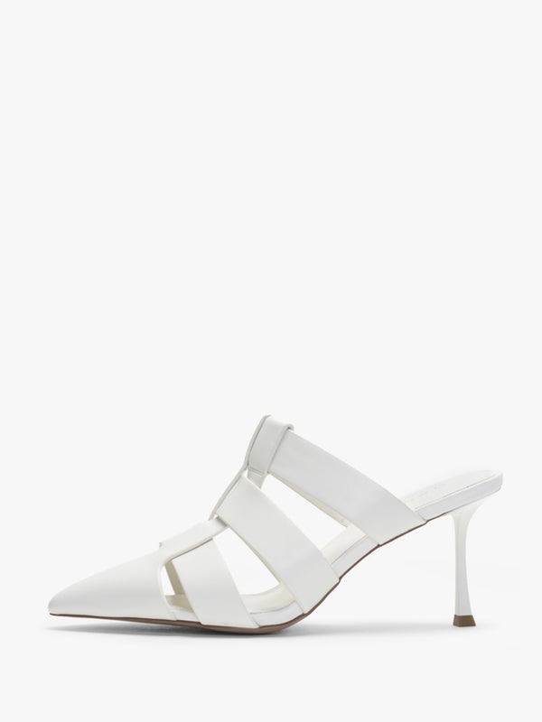 Sylvie Cream Leather Pointed Toe Heeled Mules