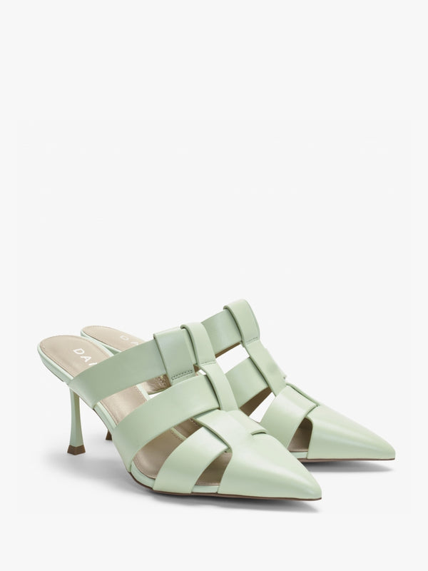 Sylvie Green Leather Pointed Toe Heeled Mules